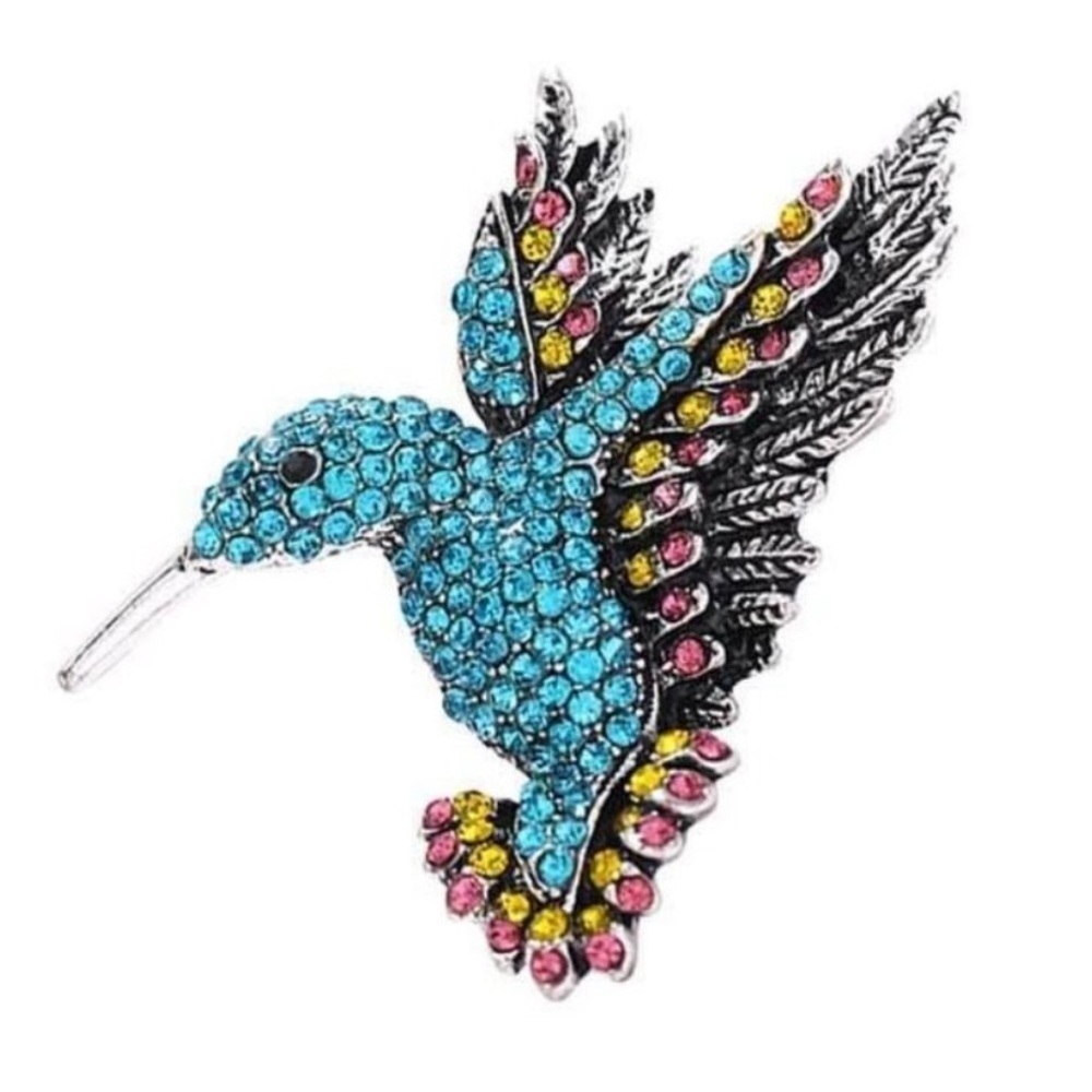Blue Rhinestone Hummingbird Brooch